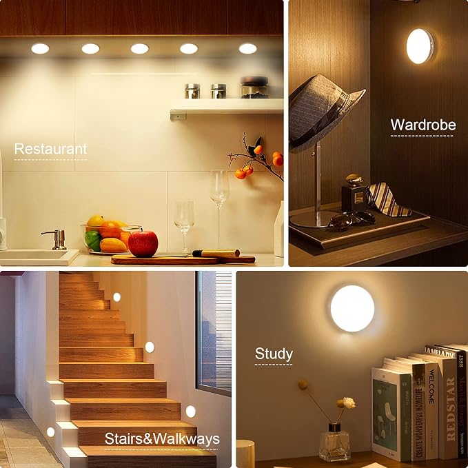 3 PCS Motion Sensor Light, Rechargeable Night Light(3000K Warm Yellow) | 8 LEDs, with USB Cable & Magnetic Patch, 3 Modes, Cordless Safe Wall Light for Kitchen, Bookshelves, Drawers