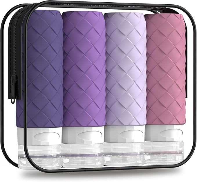 Travel Bottles for Toiletries, TSA Approved Silicone Travel Size Containers for Toiletries, BPA Free Leak Proof Refillable Essentials Accessories, Shampoo and Conditioner Bottles (Purple)