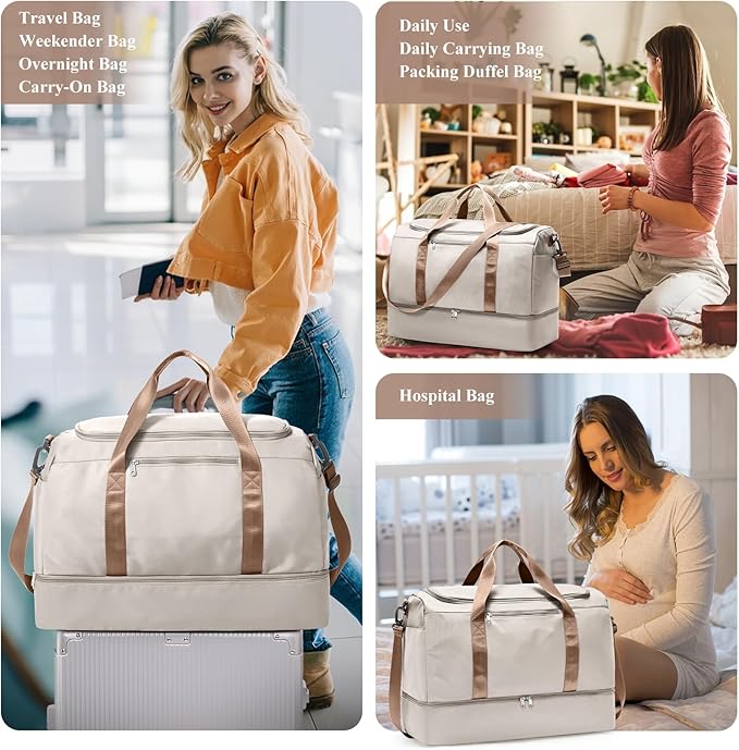 Travel Duffel Bag for Women, Carry-on Overnight Weekender Bags with Wet Pocket & Toiletry Bag, For Spirit Airlines 18x14x8 Personal Item Bag,Small,3 Pcs Set