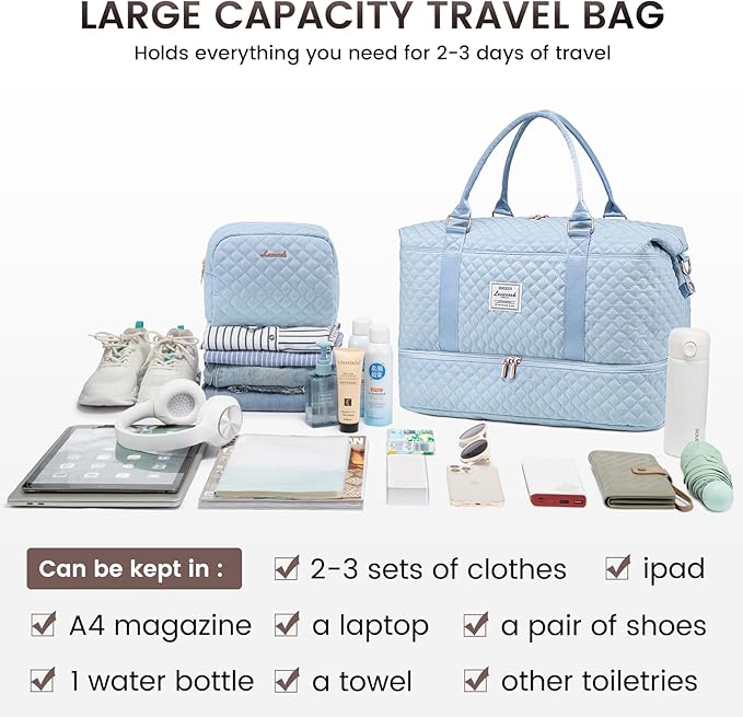 LOVEVOOK Travel Duffle Bag,Weekender Bags for Women with Shoe Compartment，Carry on Overnight Bag with Toiletry Bag,Gym Duffel Bag with Wet Pocket, Hospital Bags for Labor and Delivery