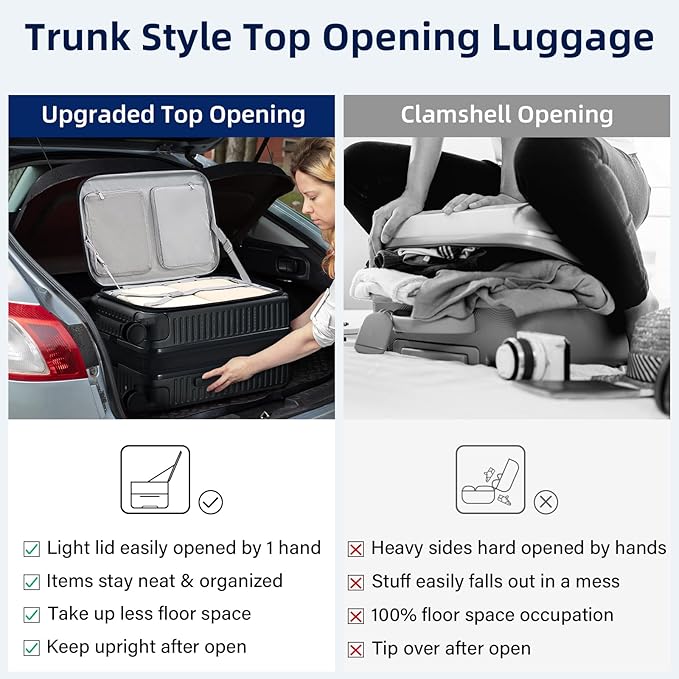 HanTrip 20 Inch Carry on Luggage 22x14x9 Airline Approved Hard Shell Suitcases with Wheels, Top Opening Expandable Carry on Luggage with Cup Holder Small Rolling Suitcase with Lock, Black