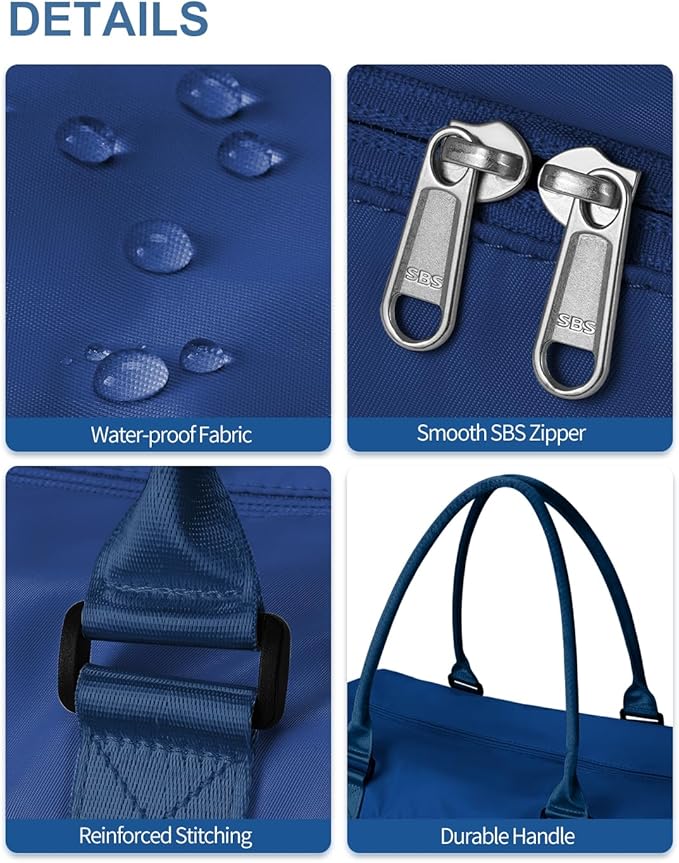 BAGAIL Travel Duffel Bag - Weekender & Overnight Gym Carry On Tote with Wet Pocket - Hospital Mom Bag for Labor & Delivery - Extra Large, Navy Blue