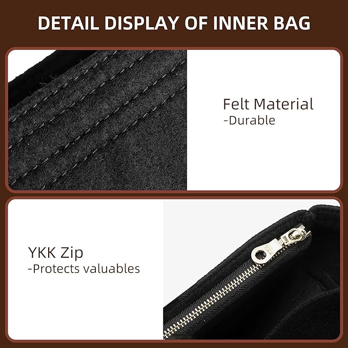Doxo Bag Organizer Insert for LongChamp Mini Bag, Felt Small Purse Insert Organizer with YKK Zipper, Bag in Bag for Le Pliage Pouch XS with Handle, Extra Small Handbag Inner Shaper (Black, Mini)