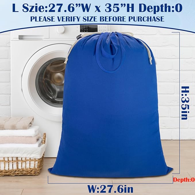 Laundry Bag with Handles & Drawstring Closure 27.6”Wx35"H, Thick Laundry Bag Heavy Duty Washable Dirty Clothes Travel Sack for Camp, College Dorm, Laundromat (Blue, 1Pack)