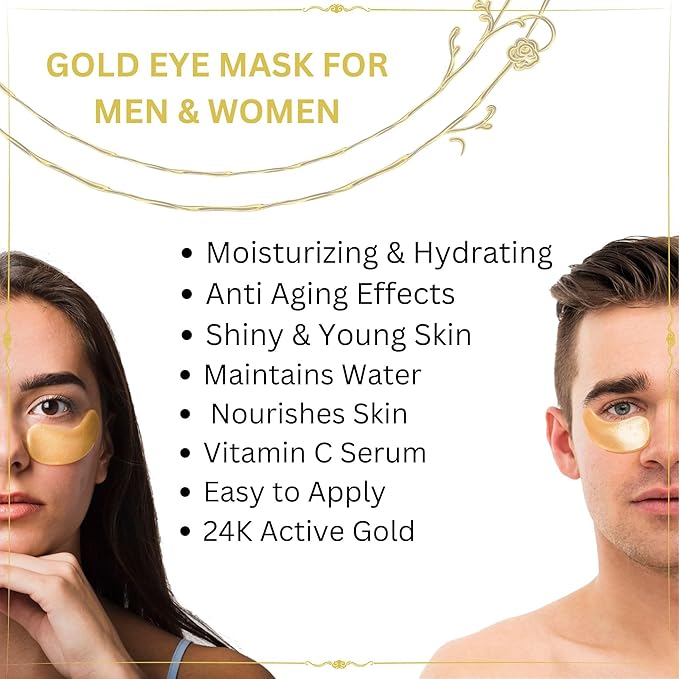 Green Cosmos 30 Pairs 24k Gold Under Eye Patches, Gold Crystal Collagen Eye Mask, Dark Circles Treatments, Removes Under Eye Bags, Collagen Gel Pads for smooth skin, Eye Pads for puffiness