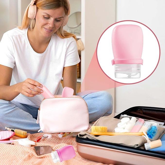 2 oz Travel Bottles, WXOIEOD Leakproof Silicone Squeeze Bottle Mini Travel Size Container for Toiletries Lotion Shampoo and Conditioner Liquid Salad Dressing to go Condiment, TSA Approved, 4 Pack