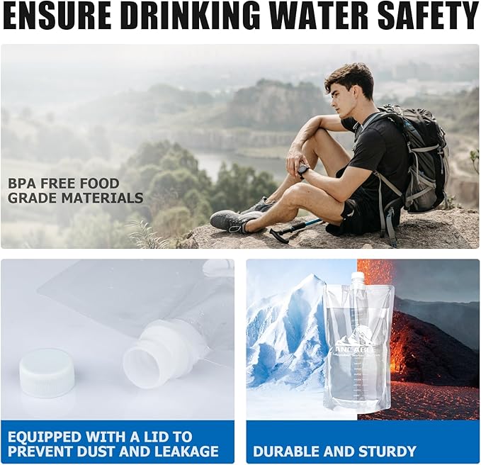 Ancable 64oz Collapsible Water Bottles, 6-Pack Reusable Travel Foldable Water Bottles for Hiking Camping Running Bike, BPA-Free Water Bottle