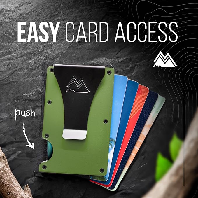 Mountain Voyage Co Minimalist Wallet for Men & Women - Slim RFID Wallet, Scratch Resistant, Credit Card Holder & Money Clip, Easily Removable Money & Cards, (Army Green)