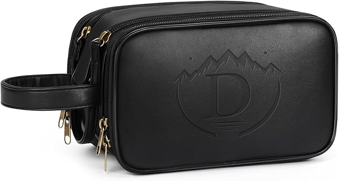 Travel Toiletry Bag for Men,Mens Shaving Bags for Toiletries,Men's Toiletry Travel Bag PU Leather,Personalized Travel Essentials,Birthday Gifts For Men,Black- D