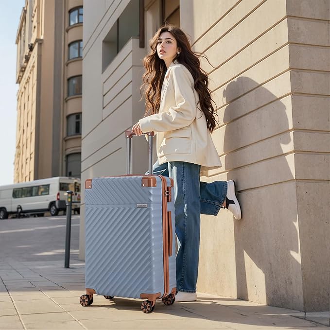 Luggage Sets 5 Piece with TSA Lock Spinner Wheels, Unisex Hard Case ABS Suitcase Set, Hardshell Lightweight Waterproof Travel Hardside Suitcases with Wheels for Women Men, Sky Blue