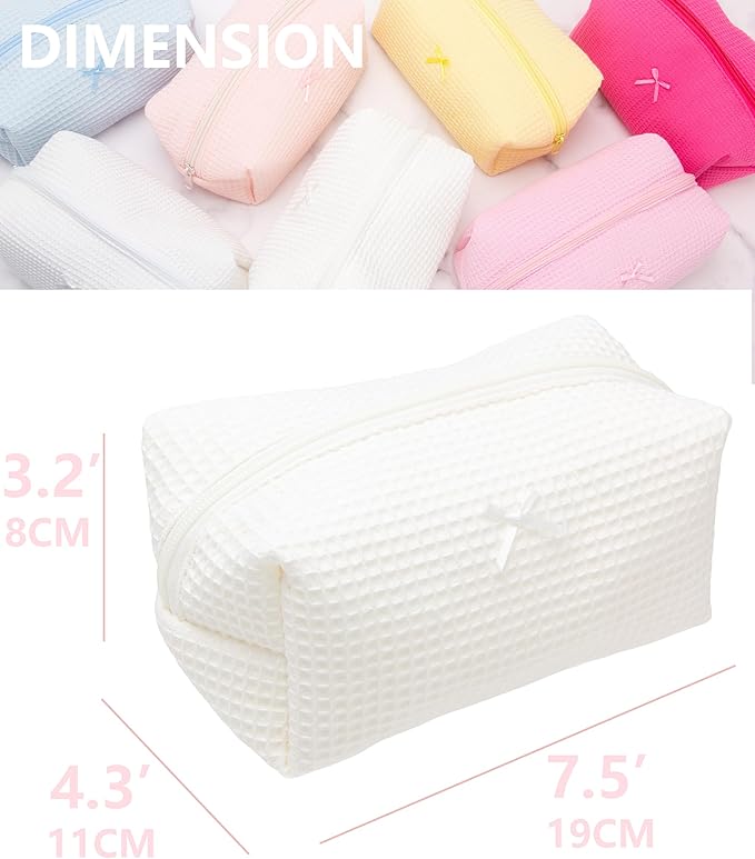 PAZIMIIK Cozy Makeup Bag Travel Cosmetic Bag for Women Soft Toiletry Bag Aesthetic Makeup Organizer Portable Large Zipper Pouch for Skincare Beauty Accessories Brushes Waffle Check Cream White