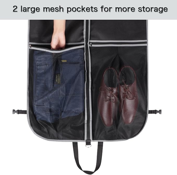 Zilink Upgrade 43" Garment Bag for Suit, Leather,Fur, Mink Coat and Sweater with 3.9" Gusset and Stable Buckles Heavy Duty, Hanging, Breathable, Foldable Travel and Wardrobe Clothes Protector