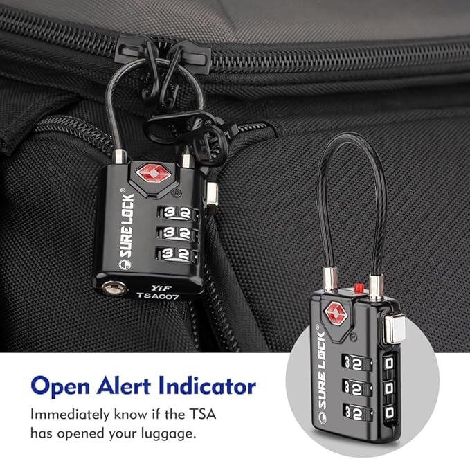 SURE LOCK TSA Compatible Travel Luggage Locks, Inspection Indicator, Easy Read Dials TSA Approved with Zinc Alloy