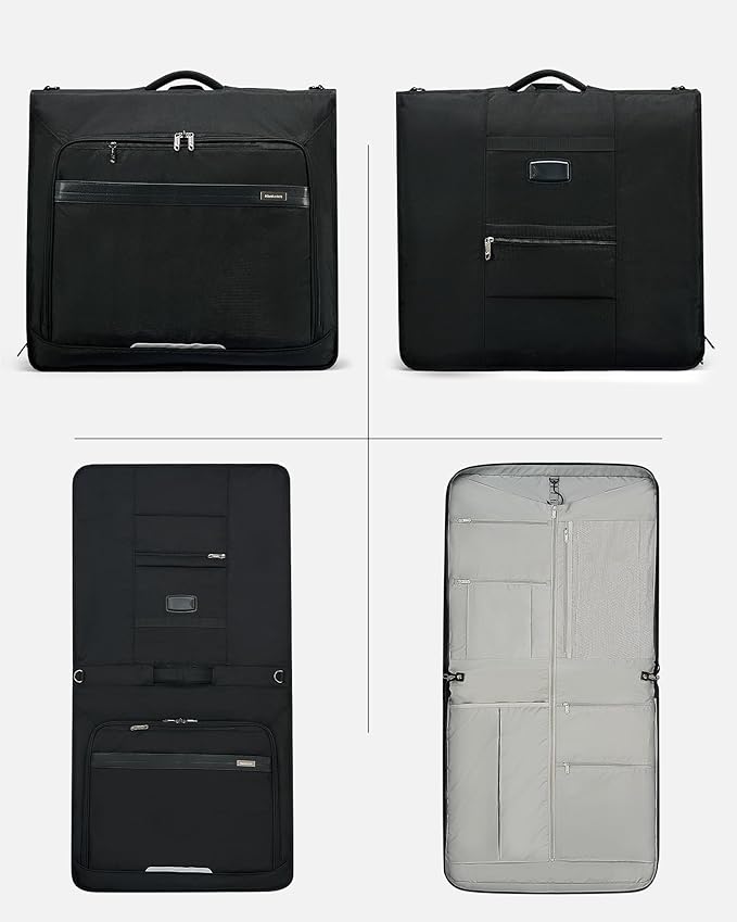 Hanke Premium Garment Bags for Travel, Business Travel Suit Bag with Wrinkle-Free System, Fits 4 Suits & 17.3'' Laptop, Carry On Garment Bag with Shoe Compartment, Shoulder Strap, Black