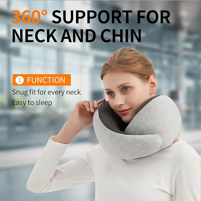 Travel Neck Pillow Airplane, Memory Foam Travel Pillows for Comfort on Sleeper Hold Compact and Ergonomic Design for Traveling Car Rides Home Road Trip Essentials for Adults and Kids (Grey)