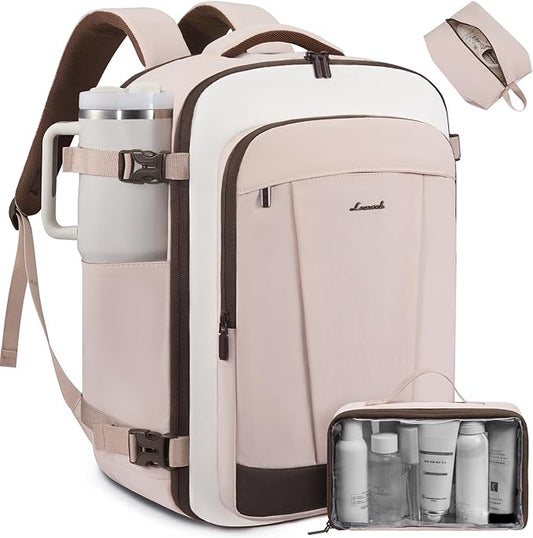 LOVEVOOK 40L Travel Backpack for Women & Men, Airline Approved Carry On Backpack, TSA Personal Item Bag fits 17.3 Inch Laptop, Waterproof Weekender Overnight Bags Suitcase for Work, Light Pink