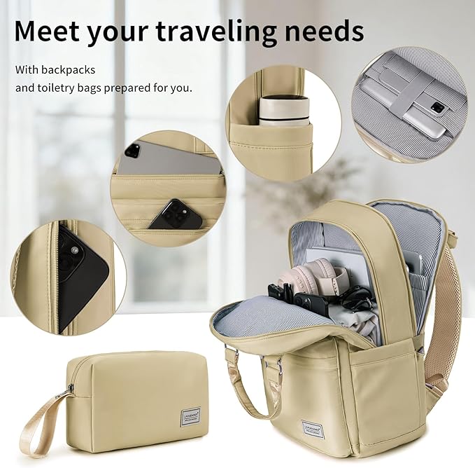 LARVENDER Carry On Luggage Set 22x14x9 Airline Approved, Expandable 20 Inch Carry-On Suitcases With Wheels, Lightweight Luggage Sets 3 Pieces With Backpack, Champagne