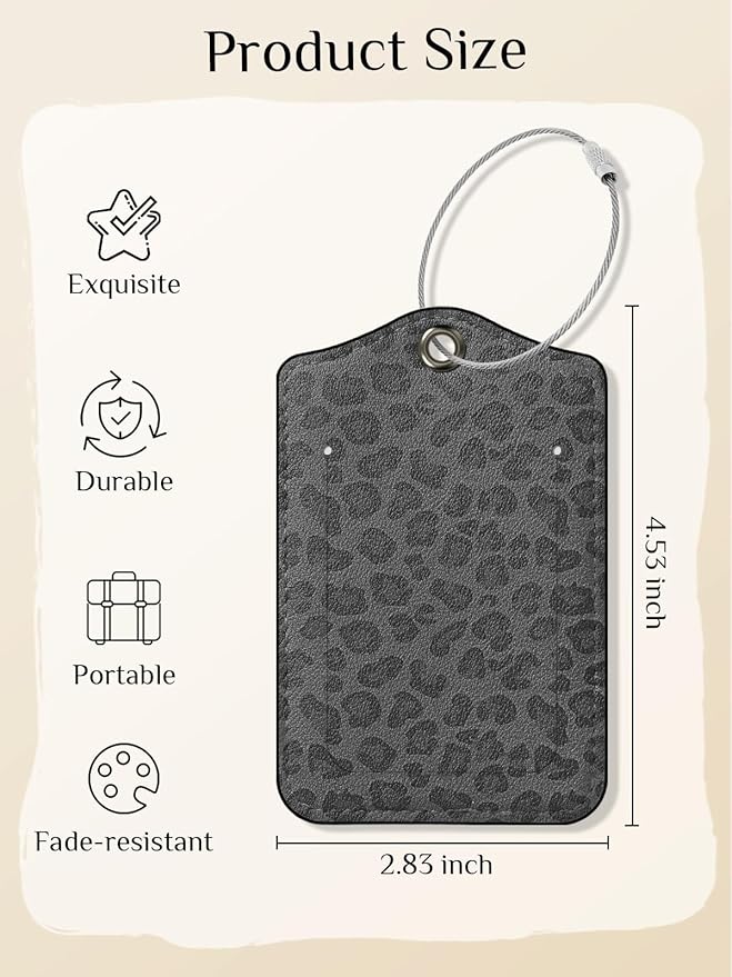 Seorsok 2 PCS Luggage Travel Tags for Suitcases,Cute Black Leopard PU Leather Name Tag with Privacy Cover&ID Label Address Card and Durable Metal Ring Suitable for Men Women Handbags Backpack,Black