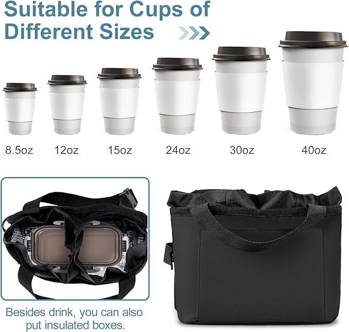 Multifunctional Luggage Travel Cup Holder for Suitcases Free Hand Drink Caddy Fits Suitcase Handles, Also, as an Automotive and Stroller Cup Holder, Travel Accessories (Black)