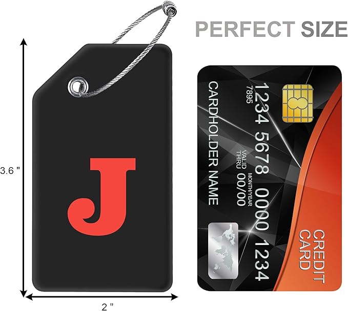 Gostwo 2 Pack Silicone Luggage Tags for Suitcases, 26 Initial Letter Baggage Labels Handbag School Bag Suitcase Instrument Tag with Stainless Steel Loop(Black & White) (Letter J)