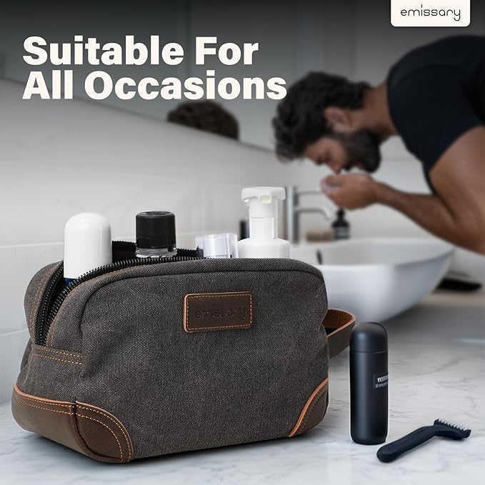 emissary Toiletry Bag for Men, Canvas Travel Toiletry Bag Men's Dopp Kit, Water-resistant Bathroom Bag Mens Shaving Kit, Travel Kit Small Bags, Shaving Bag, Toiletry Bags
