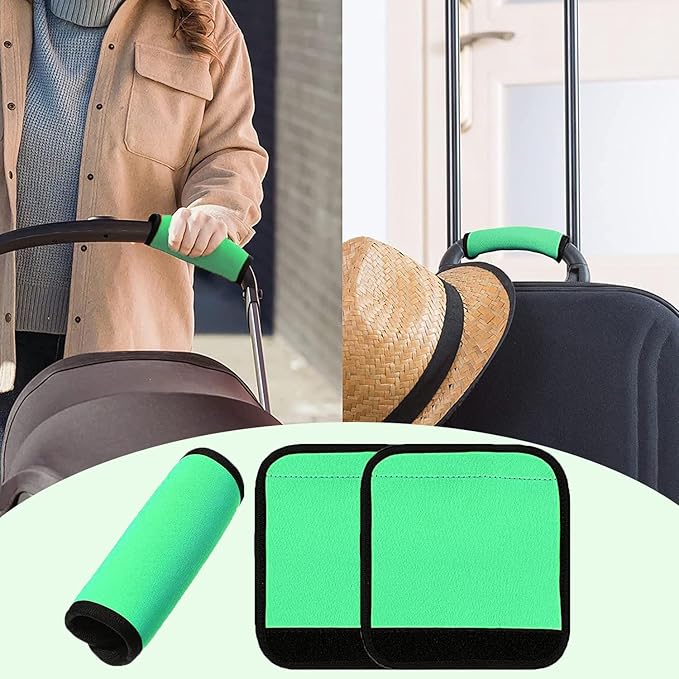 2 Pack Luggage Handle Wraps, Soft Handle Covers for Suitcase, Handle Wrap for Carry On/Bag, Travel Accessories for Luggage (Green)