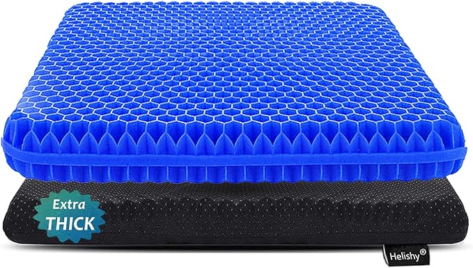 Gel Seat Cushion for Long Sitting, Extra Thick Gel Cushion for Wheelchair Soft Chair Pads Cushions for Office Home Chairs Car Seats Long Trips - Back Sciatica Hip Tailbone Pain Relief Cushion (Blue)