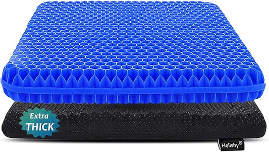Gel Seat Cushion for Long Sitting, Extra Thick Gel Cushion for Wheelchair Soft Chair Pads Cushions for Office Home Chairs Car Seats Long Trips - Back Sciatica Hip Tailbone Pain Relief Cushion (Blue)