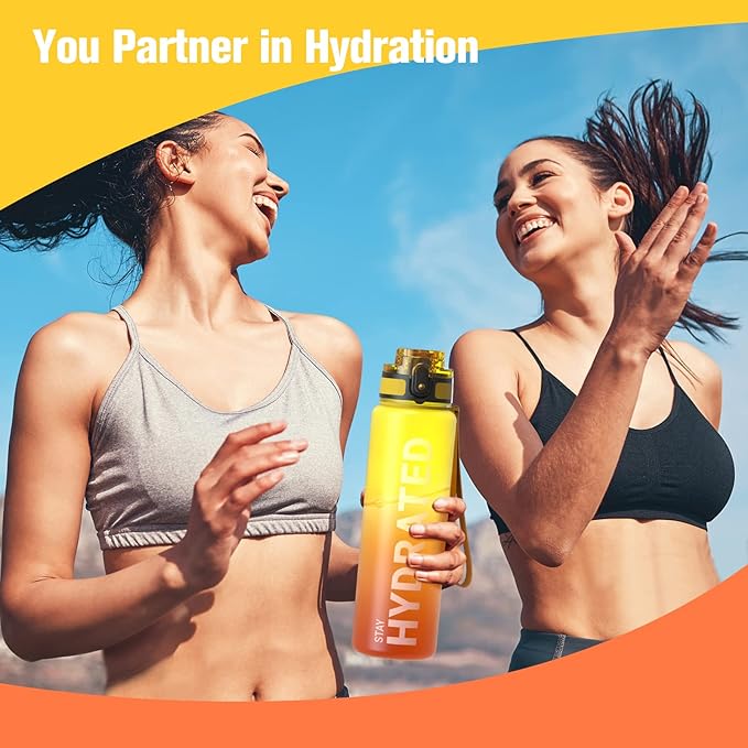 Sahara Sailor Water Bottle, 32/25/17oz Durable and Leakproof Water Bottles Motivational with Time Marker, Tritan, BPA Free, Wide Mouth with Easy Clean Brush for Gym, Travel, School, Office (1 Bottle)