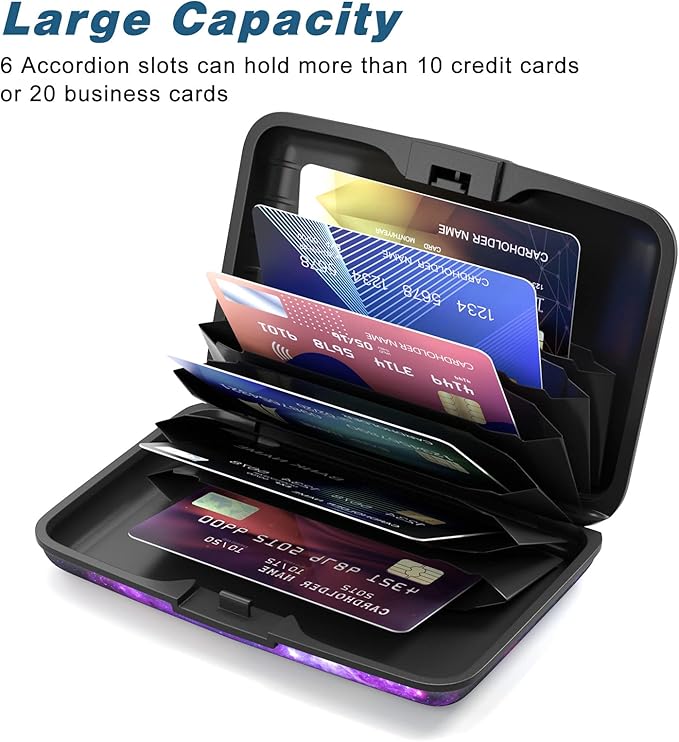 Credit Card Holder, Mini Aluminum Card Wallet RFID Blocking Slim Metal Hard Card Case for Women Men, Galaxy