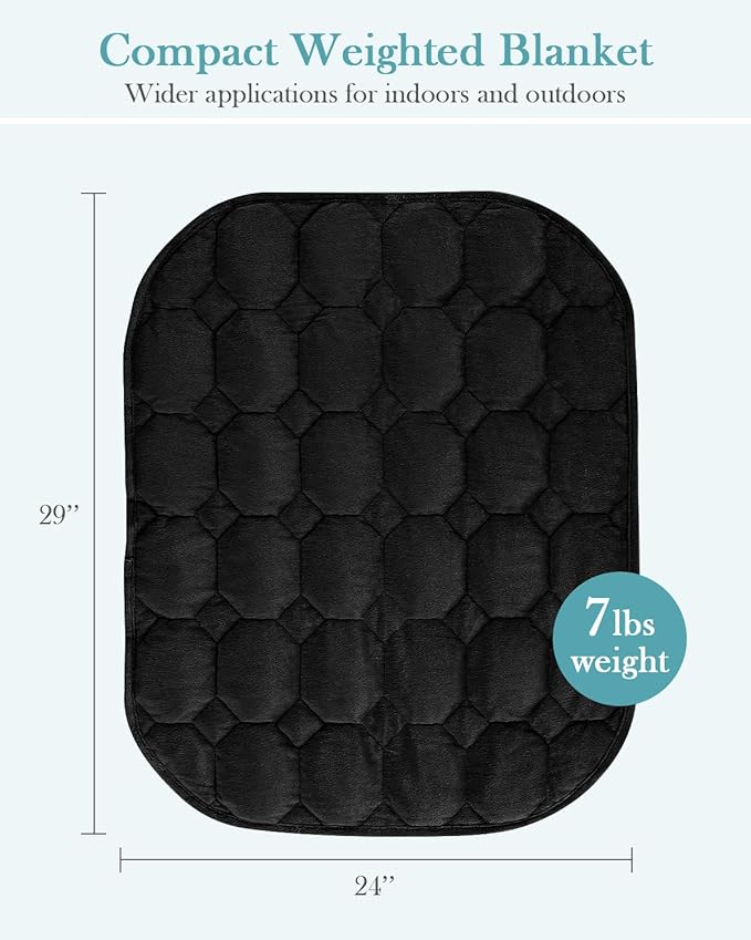 Topblan Weighted Lap Blanket 7lbs for Adults, Small Weighted Blanket Throw for Napping, Relaxation, Calming and Travel, Skin Friendly & Machine Washable for All-Season Sleeping, Black 24x29 inches
