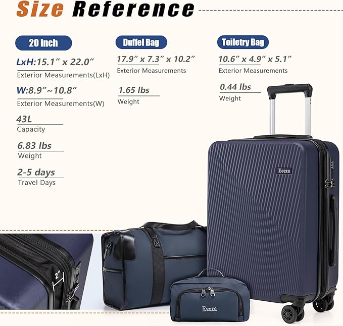 Expandable Carry on Luggage Sets,Suitcases with Detachable Wheels Hardshell 22x14x9 Airline Approved,Lightweight Luggage Set with TSA Lock,Carry on Suitcase