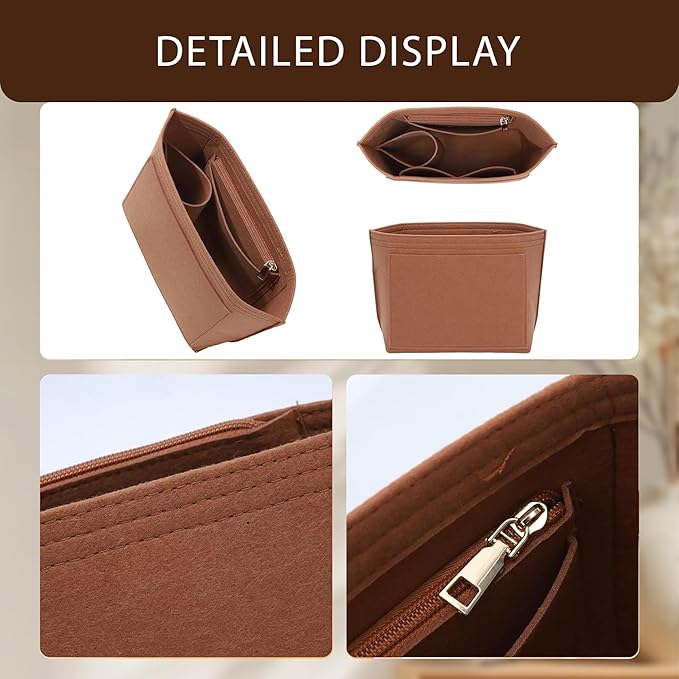 Premium Felt Purse Organizer Insert for Longchamp Le Pliage, Zipper Long Champ Bag Organizer Insert with Cup Holder, 8 Compartments