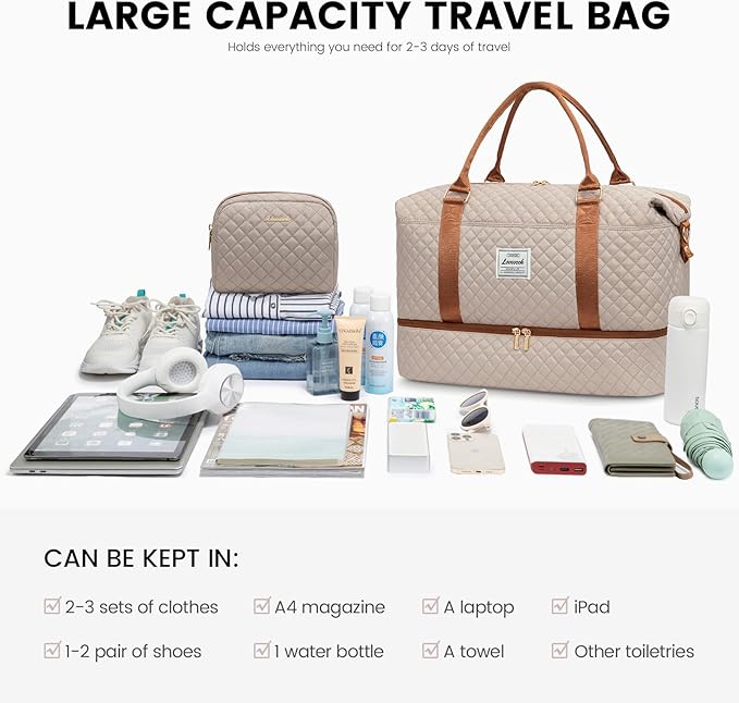 LOVEVOOK Travel Duffle Bag,Weekender Bags for Women with Shoe Compartment，Carry on Overnight Bag with Toiletry Bag,Gym Duffel Bag with Wet Pocket, Hospital Bags for Labor and Delivery