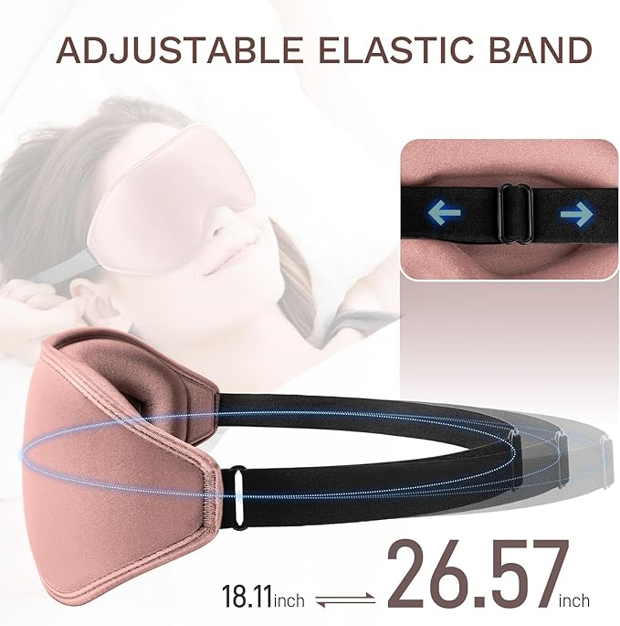 FlyCoco 99% Fully Block Out Light Eye Sleep Mask, 3D Deep Contoured Eyes Cover Zero Pressure, Long Lash Extension Eyes Mask with Adjustable Straps for Sleeping Travel Home Nap Rest Women Men (Rose)