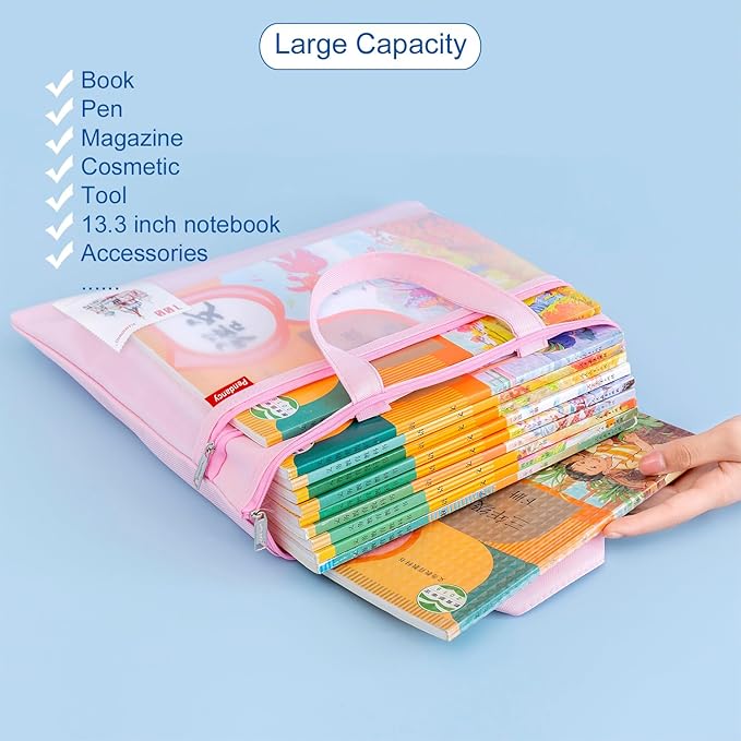 Pendancy Mesh Zipper Pouch 11x13.7 in, Large Double Pocket Waterproof File Bag with Handle, A4 Size Foldable Document Storage for Puzzle Project/Cross Stitch/Travel/Office（Gray）