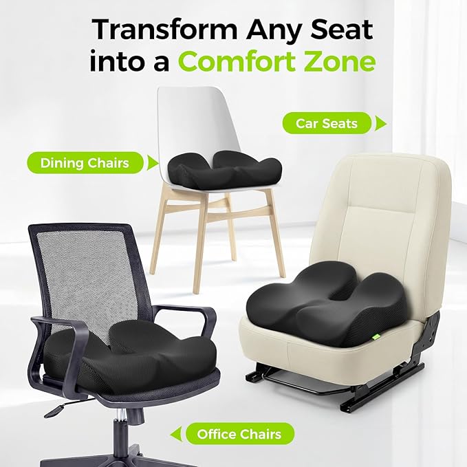 AUVON Gel Seat Cushion for Office Chairs, Ergonomic Memory Foam Chair Cushions for Long-Sitting Support & Sciatica, Back, Tailbone Pain Relief, Breathable Car Seat Cushion with Anti-Slip Base