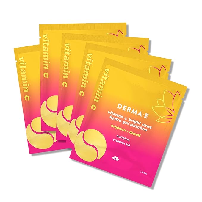 Derma E Vitamin C Bright Eyes Hydro Gel Under Eye Patches for Dark Circles (10 Ct, 5 Pairs) Allantoin, Caffeine & Vitamin B3, Eye Patches for Fine Lines, Wrinkles, Dark Circles & Puffy Eyes