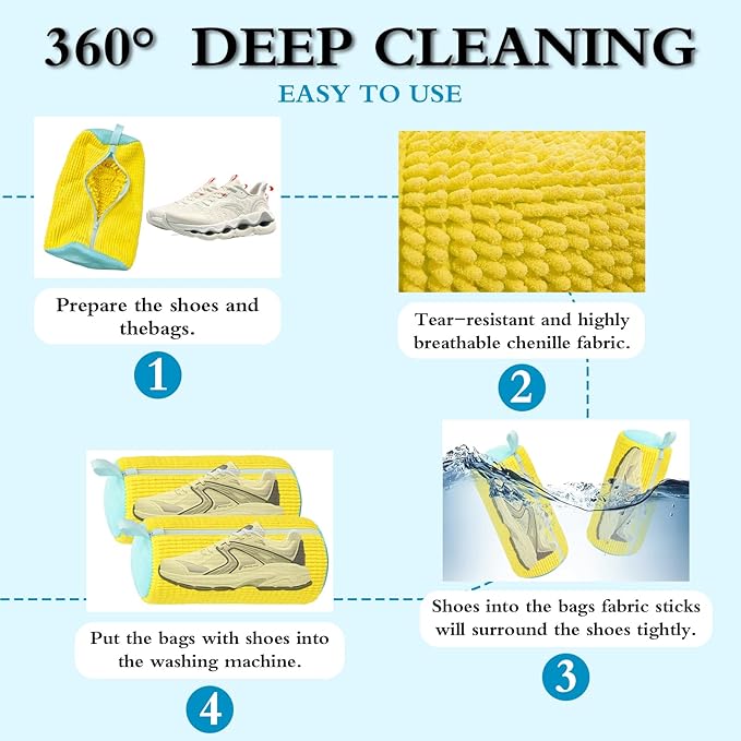 shoe washing machine bag, Laundry Shoe Bag, Reusable Shoe Washing Bag, 360 ° Deep Cleaning,Suitable for All Shoe Types, With Self-Locking Zipper, 2-pack (Yellow)