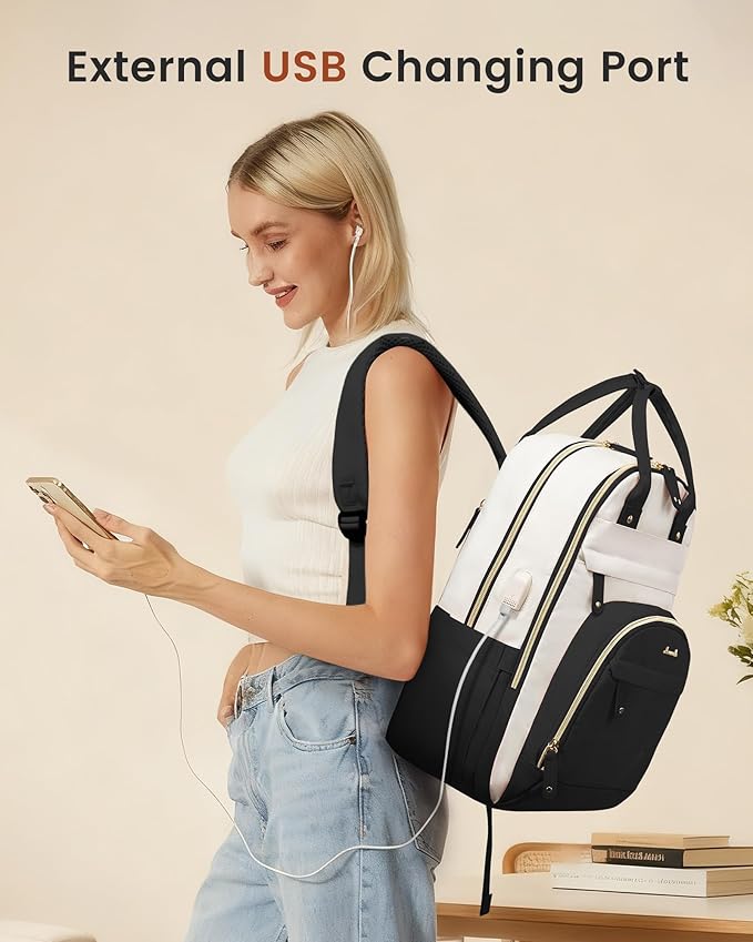 LOVEVOOK Backpack for Women,Laptop Backpack Women,Fits 17 Inch Laptop Bag,School Backpacks,Fashion Travel Work Anti-theft Bag,Waterproof Business Computer College Backpack Purse,Black-Off-white