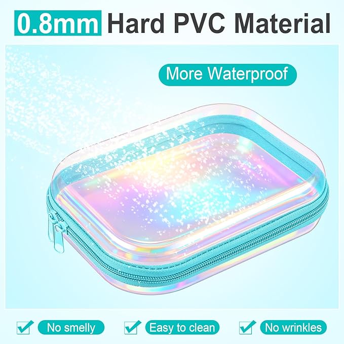 Sanwuta 6 Pcs Clear Hard Zipper Case Plastic Zipper Pouches Transparent Makeup Bag Pencil Case Pouches Toiletry Diaper Bag for Travel Toy Storage Organizer Bins(Holographic,7.87 x 5.9 x 2 Inch)