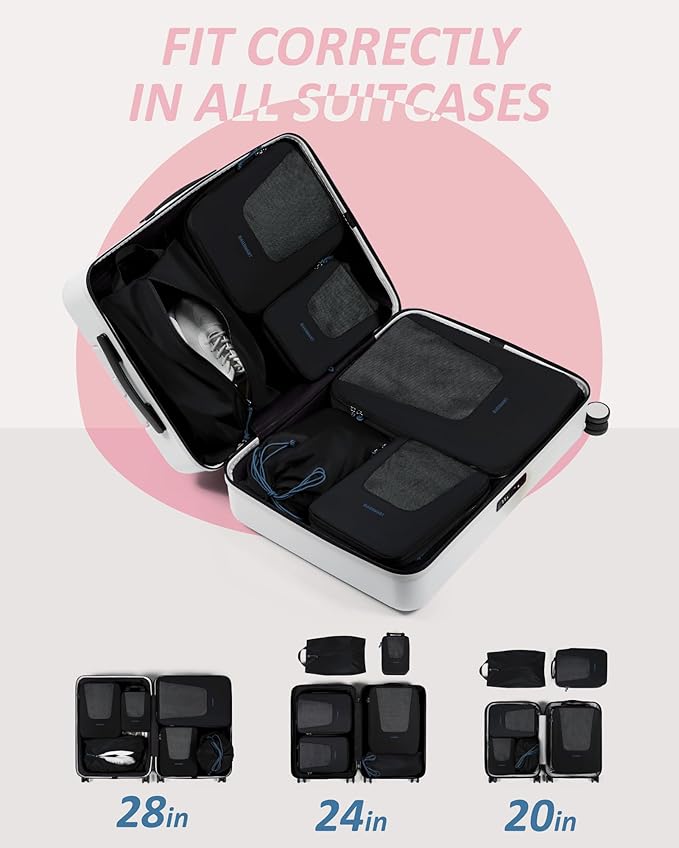 BAGSMART Compression Packing Cubes for Travel, 6/5/4set Lightweight Packing Organizers, Summer Travel Essentials Suitcase Organizer Bags Set
