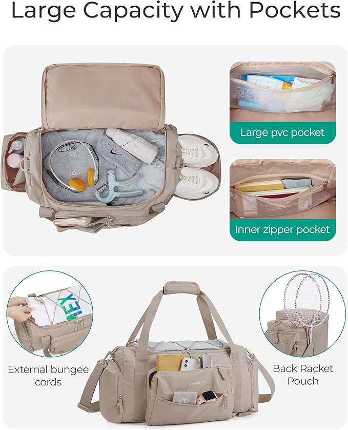 BAGSMART 4-IN-1 Gym Bag for Women Men, TSA Lightweight Duffle Bag for Travel with Shoe Compartment & Wet Pocket, 22L/30L/38L Tactical Backpack with 40oz Water Bottle Holder