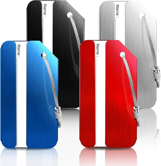 4 Pack Aluminum Luggage Tags for Suitcases with Name ID Card, Durable Luggage Name Tags Identifier, Travel Tags for Luggage Baggage