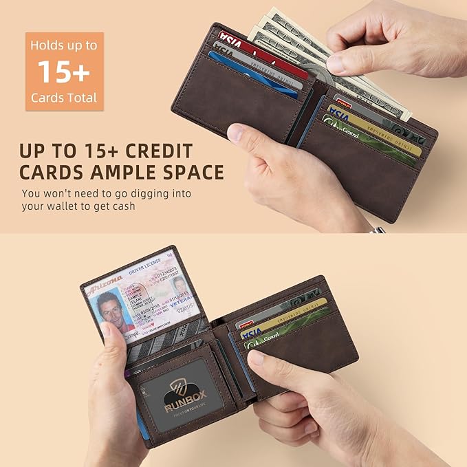 RUNBOX Wallet for Men Slim Rfid Leather 2 ID Window With Gift Box | Slim, Rfid, 2 ID Window, With Gift Box, Slim, Rfid