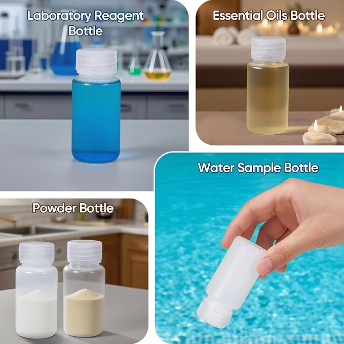 DEMORA 2 oz Small Plastic Bottles with Caps, Airtight Refillable Wide Mouth Travel Bottles for Toiletries, PP Food Grade Plastic Containers for Liquids Pill Sample Lab Reagent (Clear, 4 Pcs)