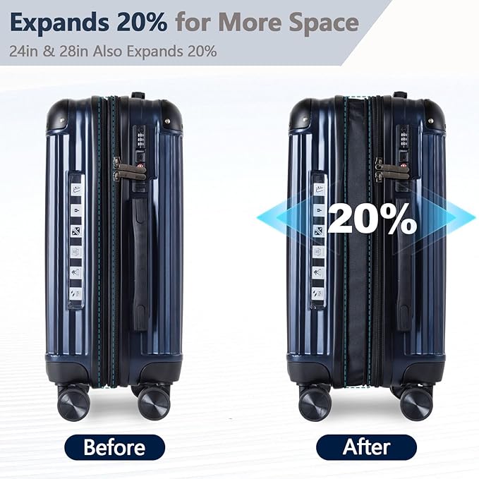 OUZZO 24 Inch Expandable Luggage Medium Checked Luggage Hardshell Suitcases with Double Spinner Wheels Lightweight Travel Luggage TSA Approved for Women Men Business Trip