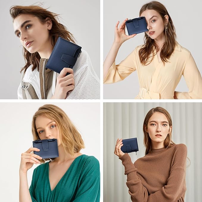 Airkit Small Wallet Women RFID Blocking Soft Leather Bifold Compact Card Holder Wallet for Women with Zipper Coin Pocket 4 ID Window