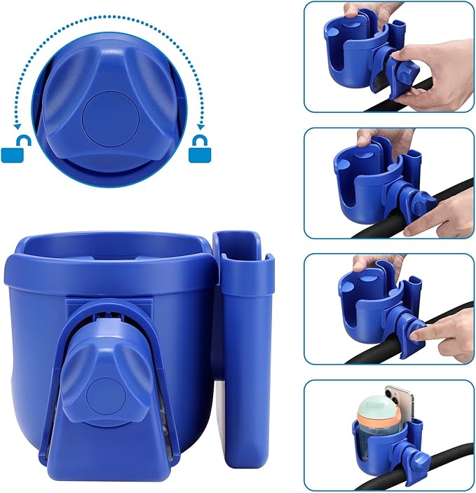Accmor Stroller Cup Holder with Phone Holder, Bike Cup Holder, Universal Cup Holder for Uppababy Nuna Doona Strollers, 2-in-1 Cup Phone Holder for Stroller Bike Wheelchair Walker Accessory