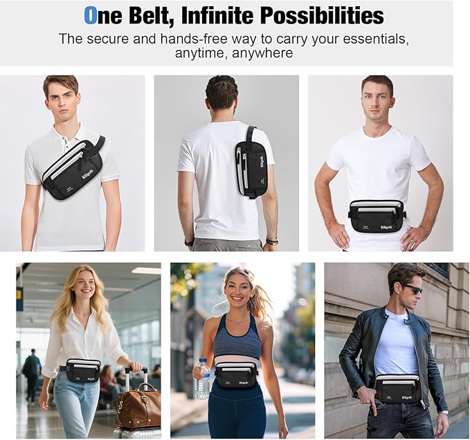 Money Belt for Travel Women and Men Hidden - Slim RFID Blocking Travel Wallet with Secure Anti-Theft Pouch, Passport Holder for Passport, Credit Cards, Cash Under Clothes